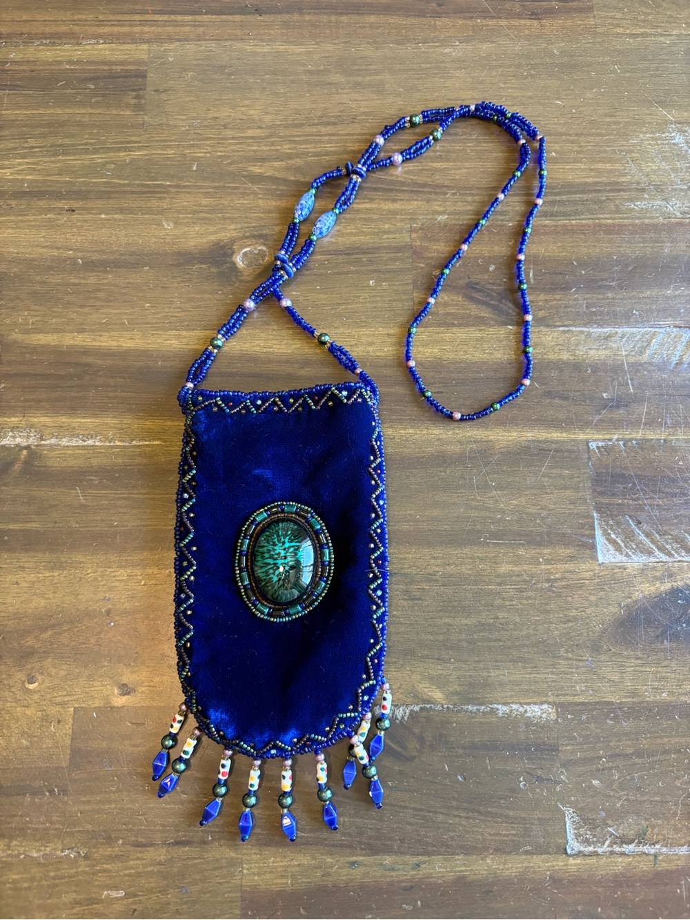 Amulet Silk Beaded Shoulder Bag Pouch Fringe Phone Art Boho Western
